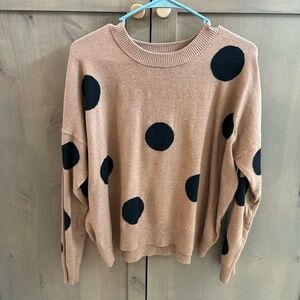 T Tahari Tan & Black Polka Dot Pullover Sweater